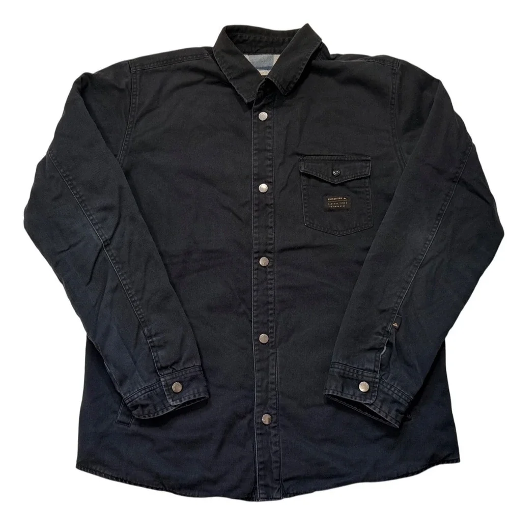 Quiksilver men's‎ dark wash denim fleece lined chest pocket Jacket  - Large